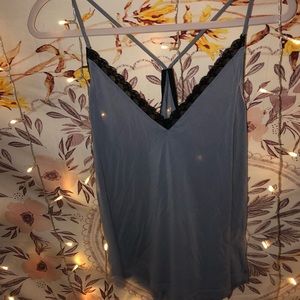 blue cami with black lace